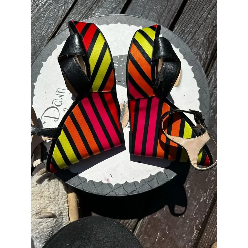 Color-Stripe Worthington Wedge Sandals in Black and Multicolor - Women